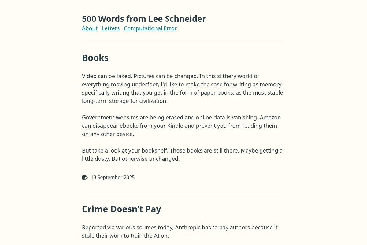 500 Words from Lee Schneider