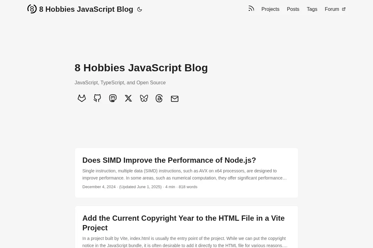8 Hobbies JavaScript Blog