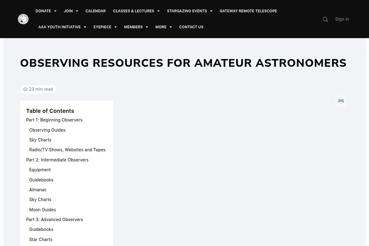 Observing Resources for Amateur Astronomers
