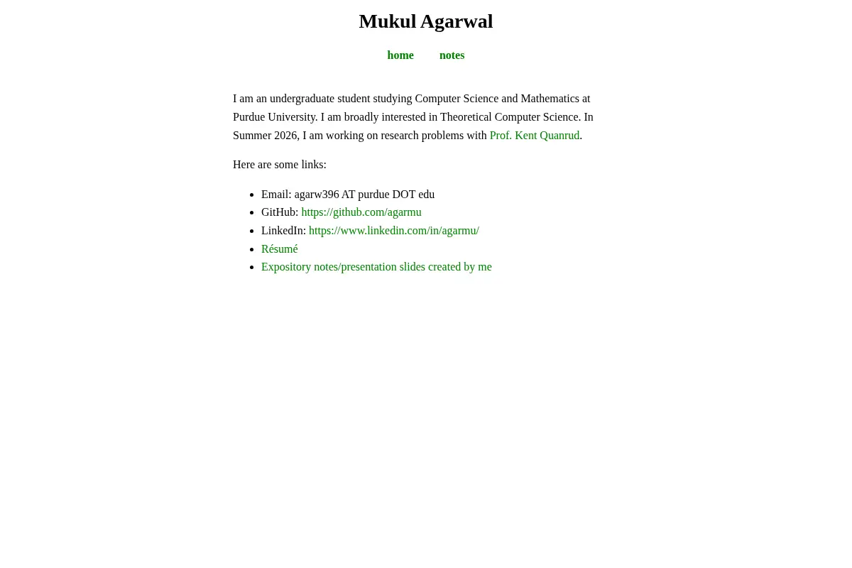 Mukul Agarwal's Personal Website
