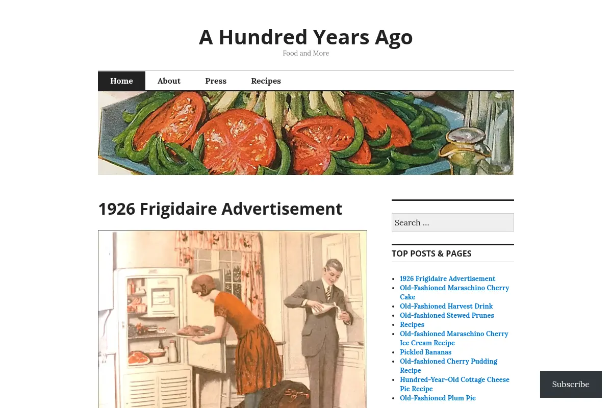 A Hundred Years Ago – Food and More