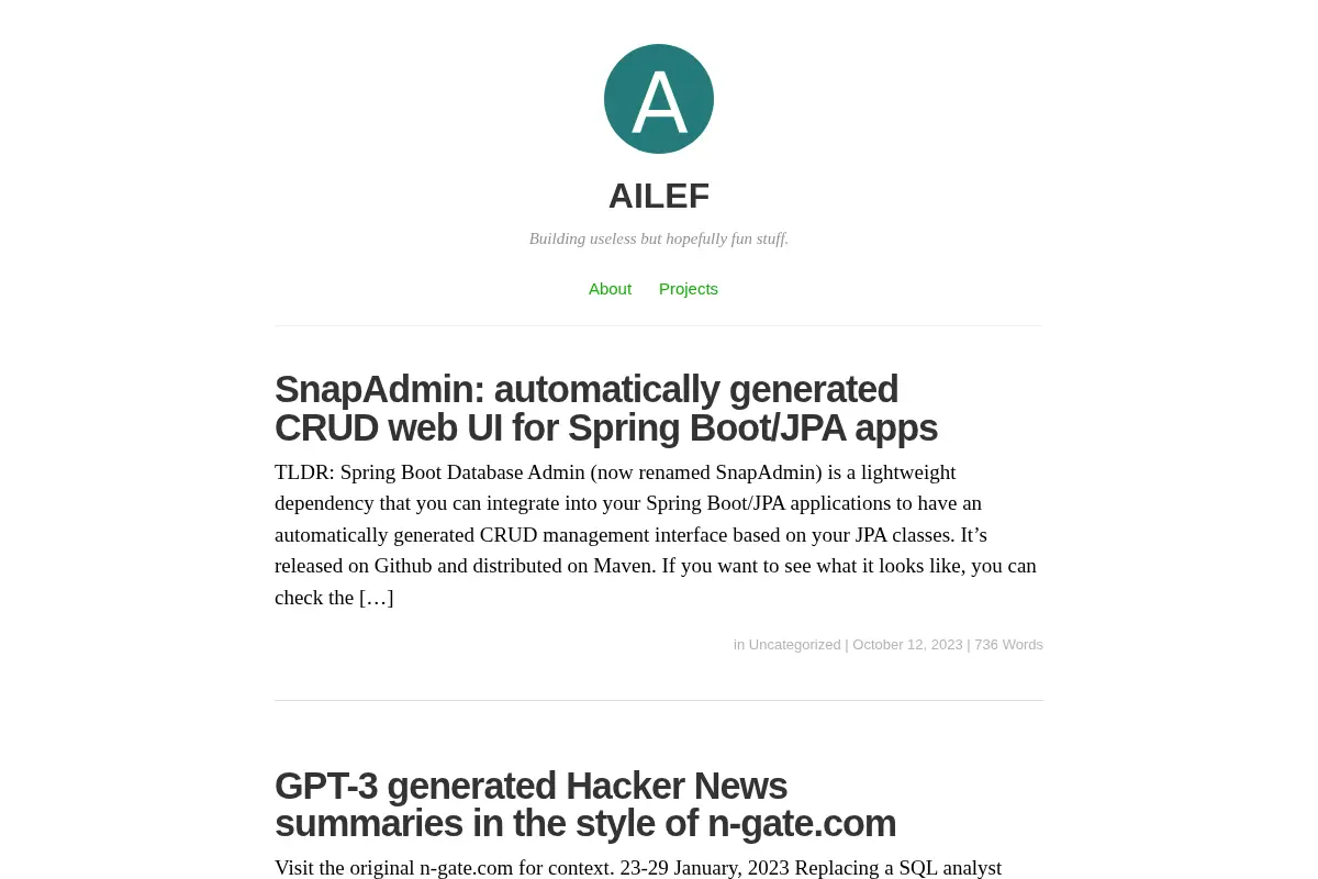 AILEF – Building useless but hopefully fun stuff.
