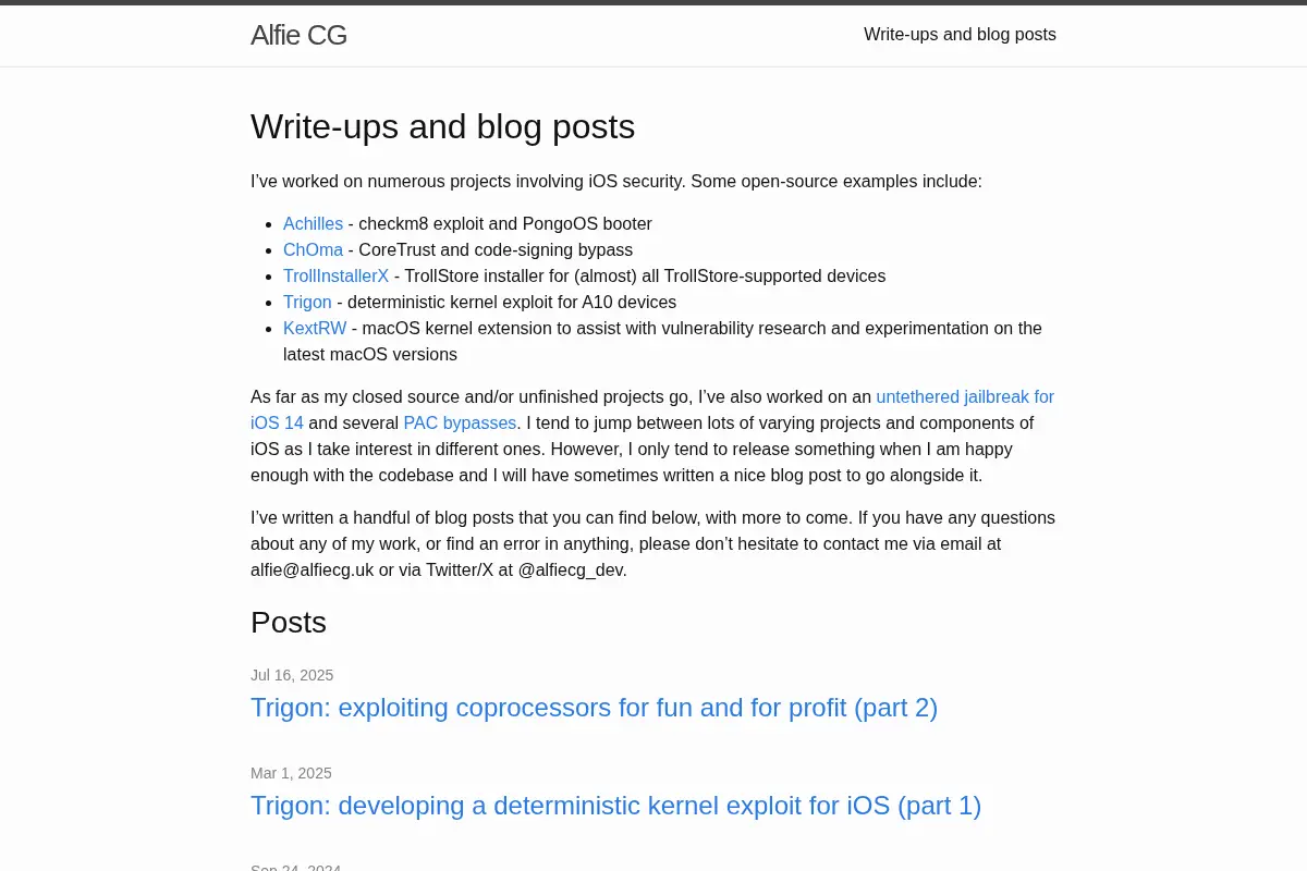 Write-ups and blog posts | Alfie CG