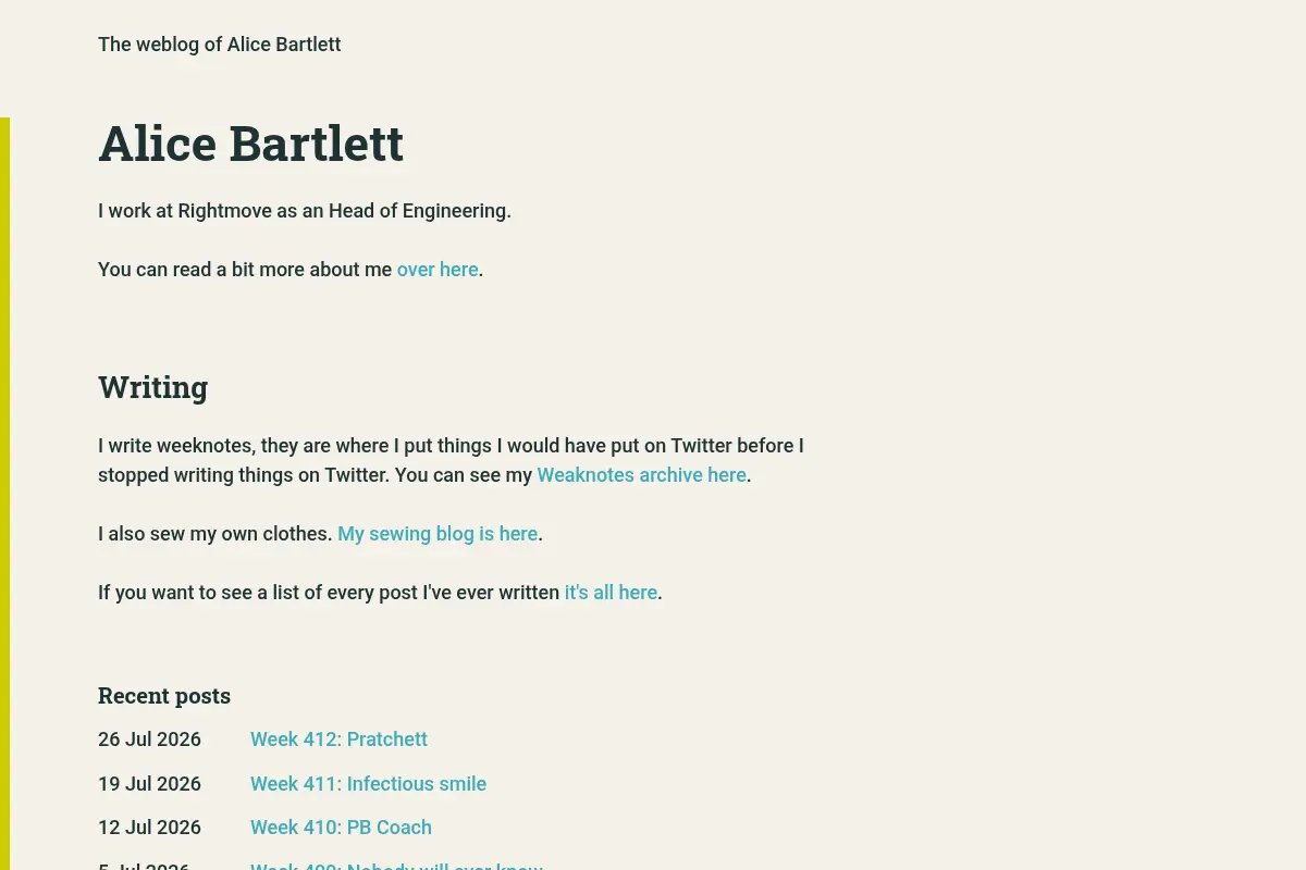The website of Alice Bartlett