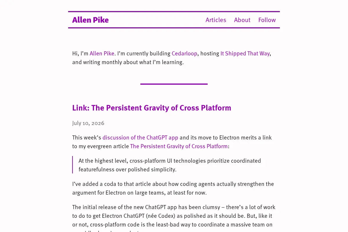 Allen Pike, pixel crafter