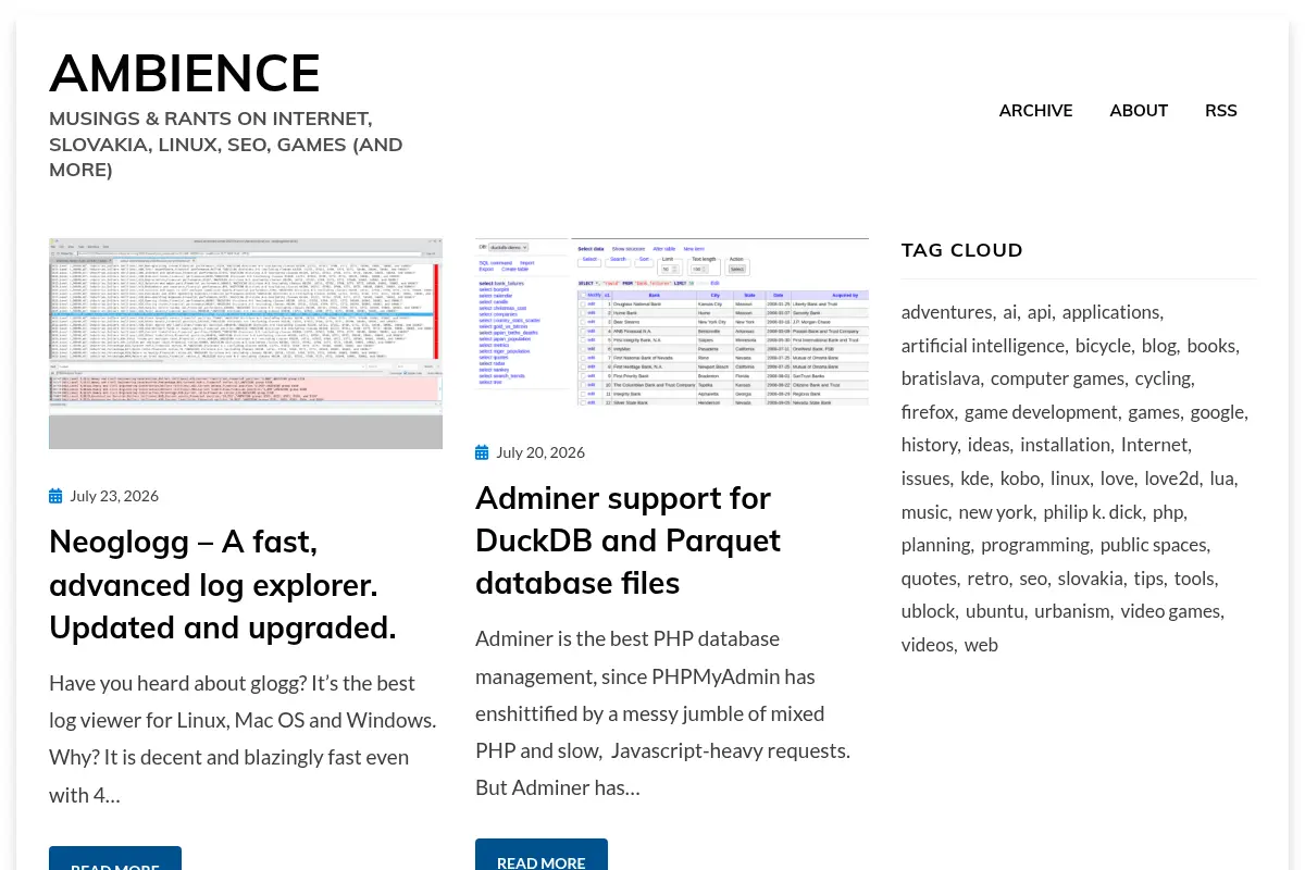 Ambience - Musings & rants on internet, Slovakia, Linux, SEO, games (and more)