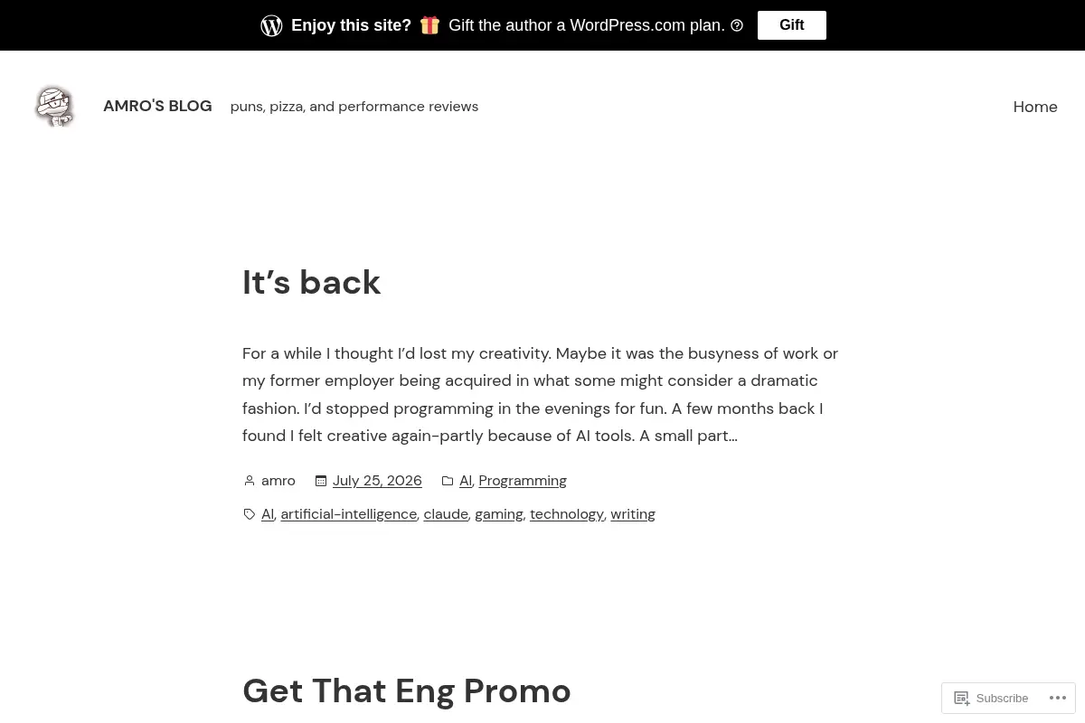 Amro's Blog – puns, pizza, and performance reviews