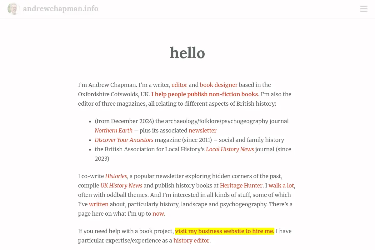 Andrew Chapman – Editor, writer, book designer, publishing consultant, walker