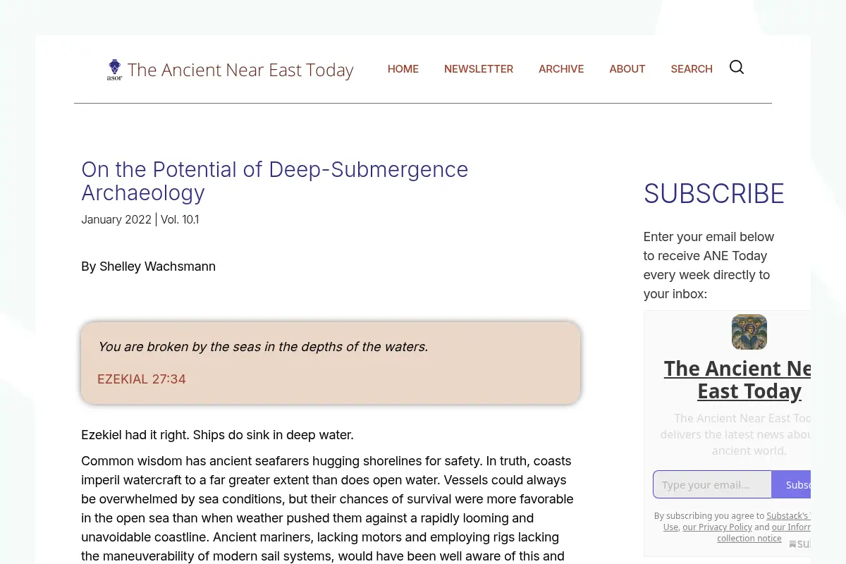 On the Potential of Deep-Submergence Archaeology - The Ancient Near East Today