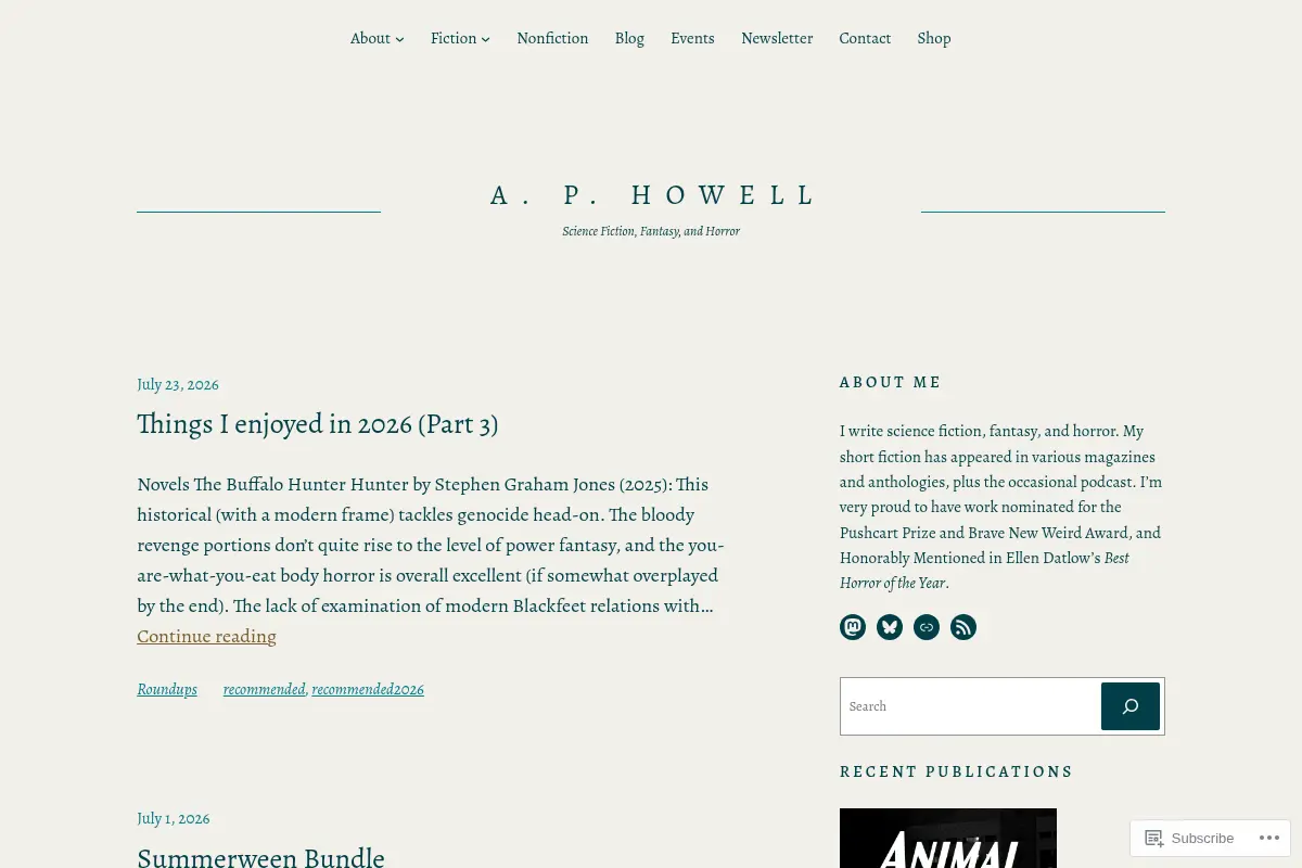A. P. Howell – Science Fiction, Fantasy, and Horror