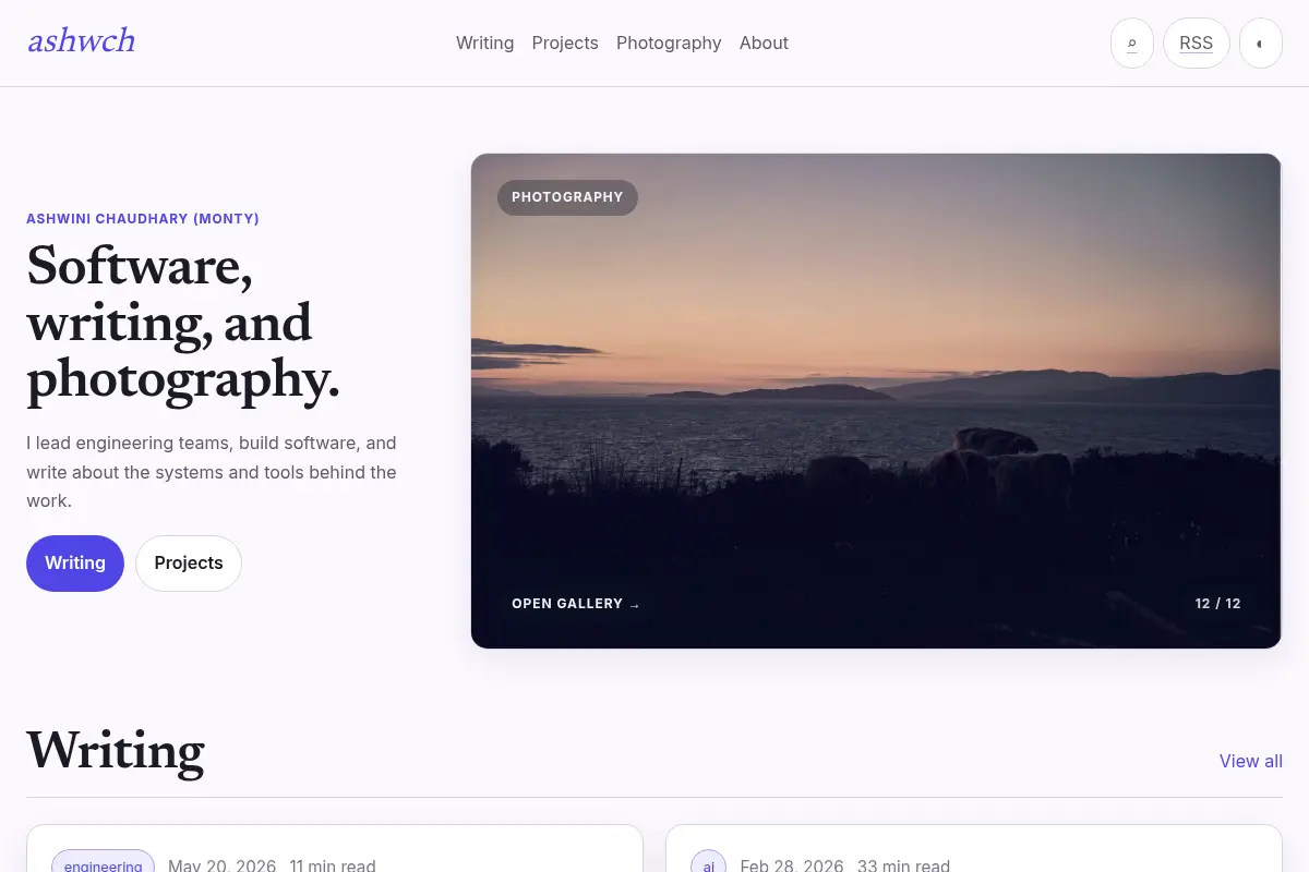 Ashwini Chaudhary · Software, writing, and photography