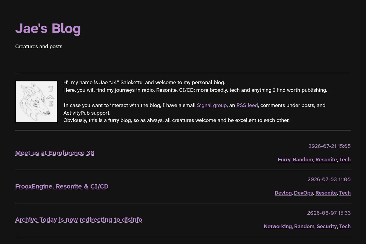 Jae's Blog – Creatures and posts.