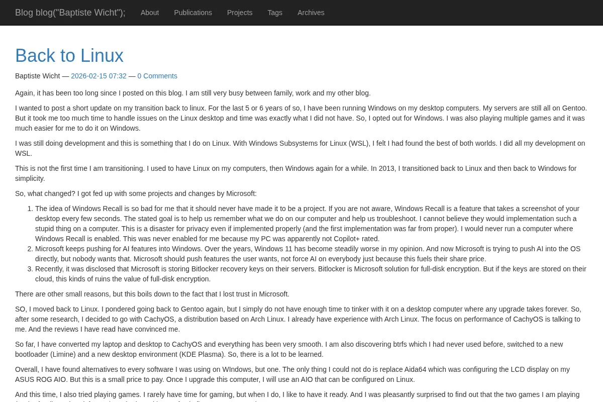 Blog blog("Baptiste Wicht");