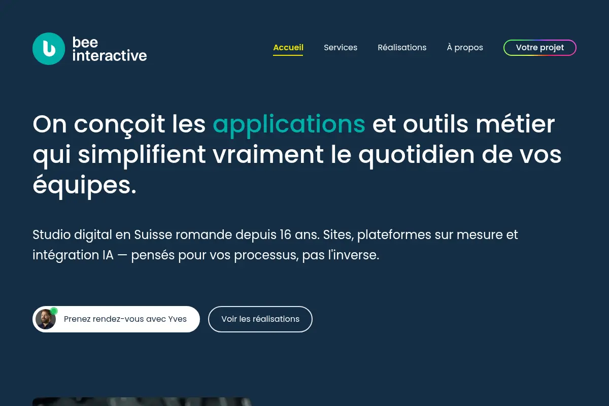 Agence web Vevey — Applications Laravel sur mesure · Bee Interactive