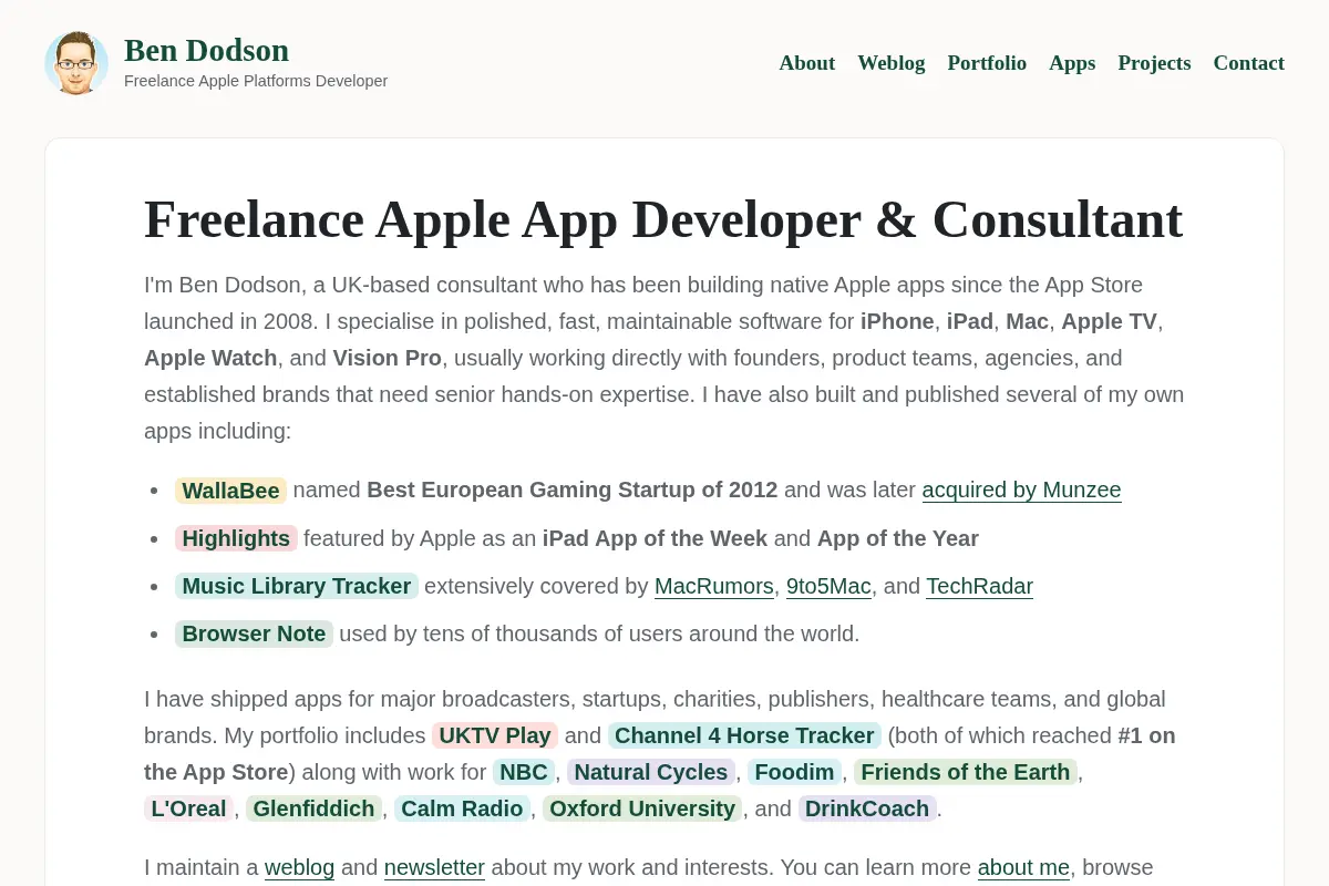 Ben Dodson — Freelance Apple App Developer & Consultant