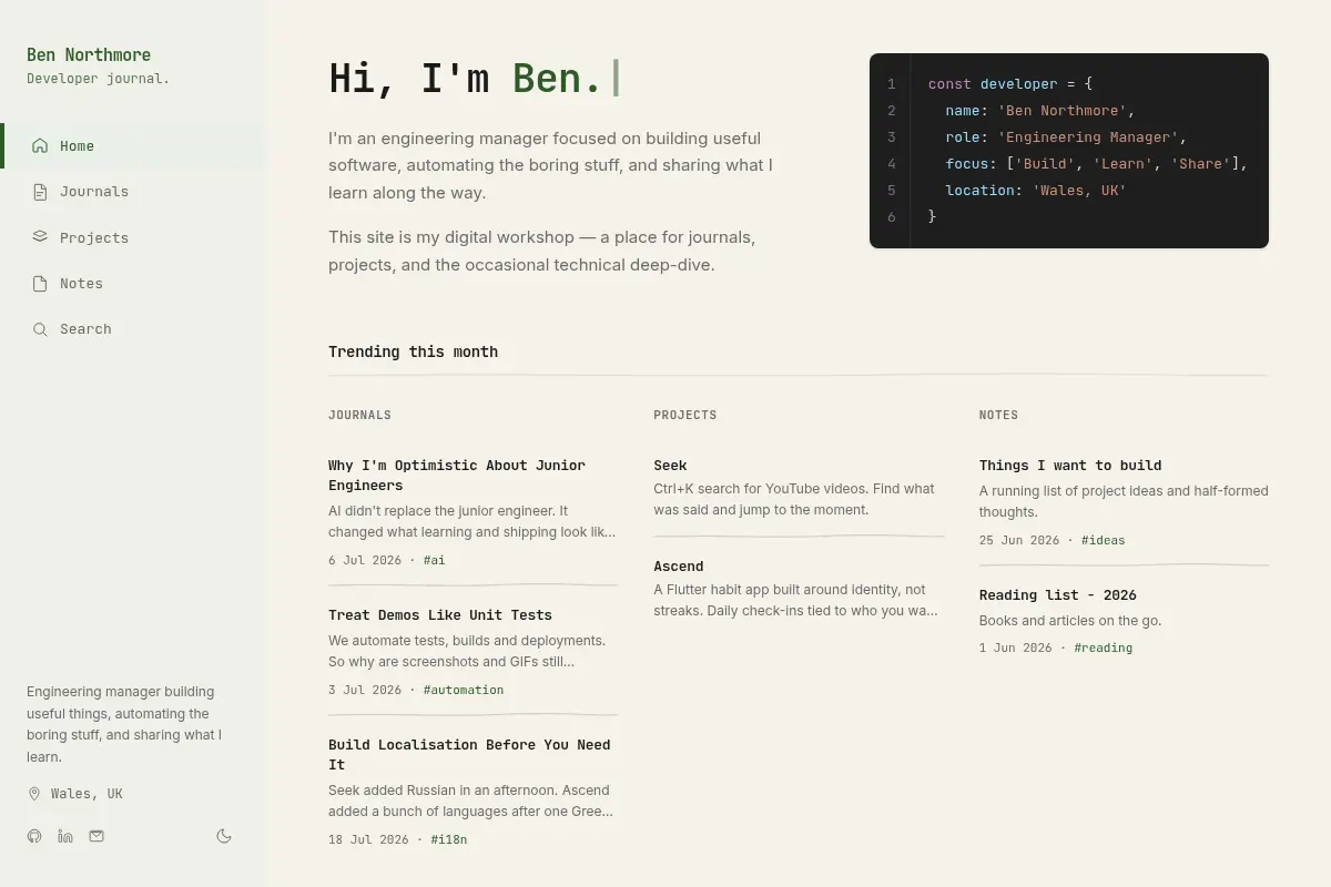 Ben Northmore · Developer journal.