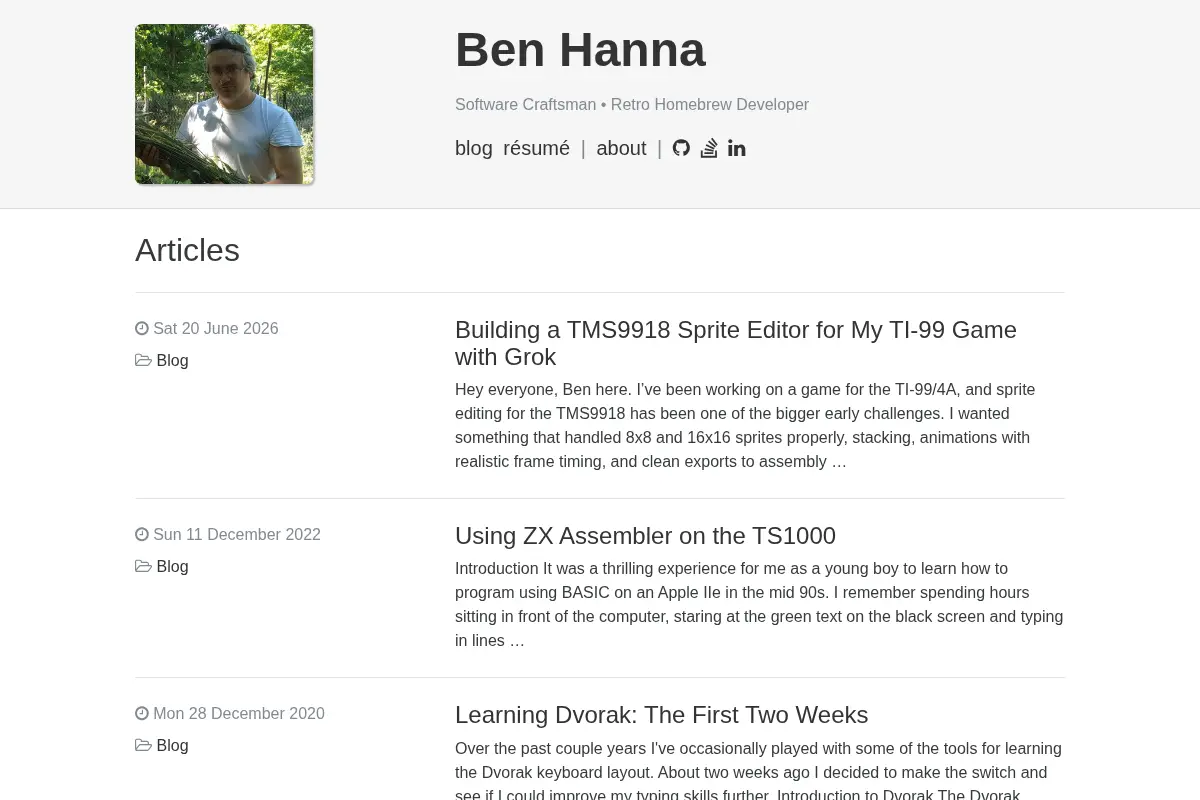 Ben Hanna | Software Craftsman • Retro Homebrew Developer