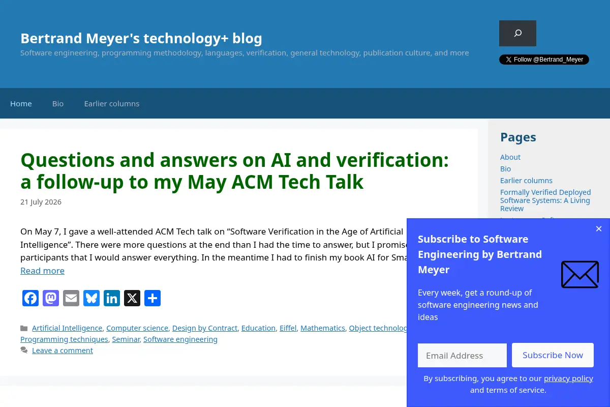 Bertrand Meyer's technology+ blog
