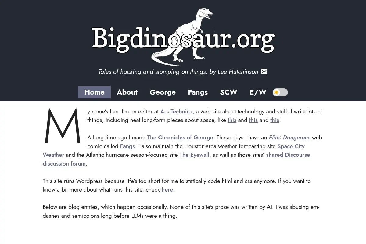 BigDinosaur – Tales of hacking and stomping on things, by Lee Hutchinson