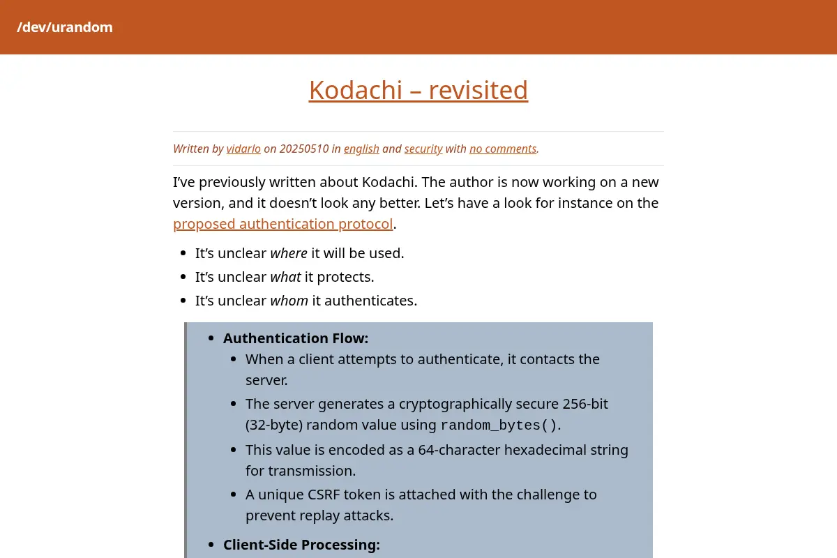 /dev/urandom – Random ramblings from a pseudorandom human