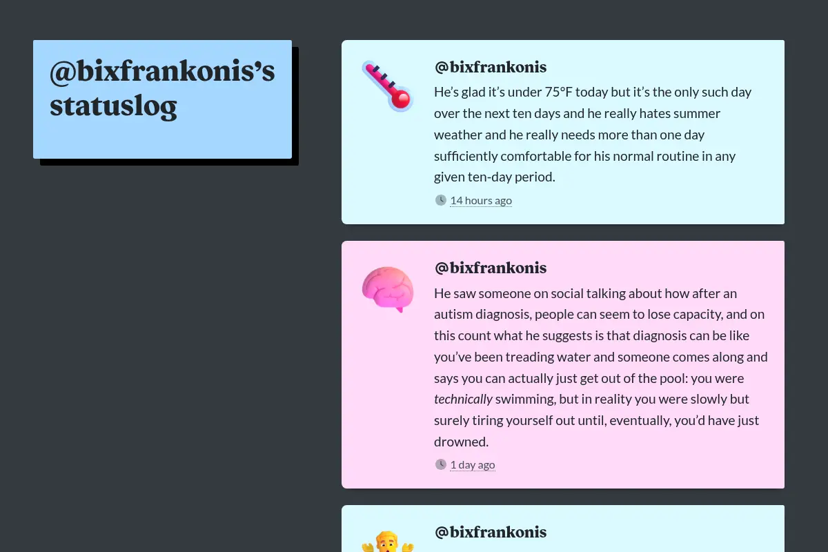 @bixfrankonis’s statuslog