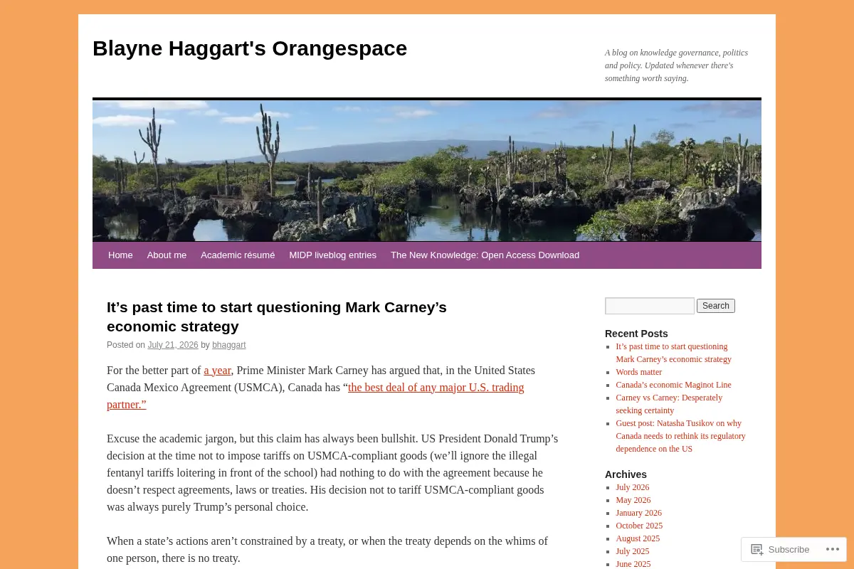 Blayne Haggart's Orangespace