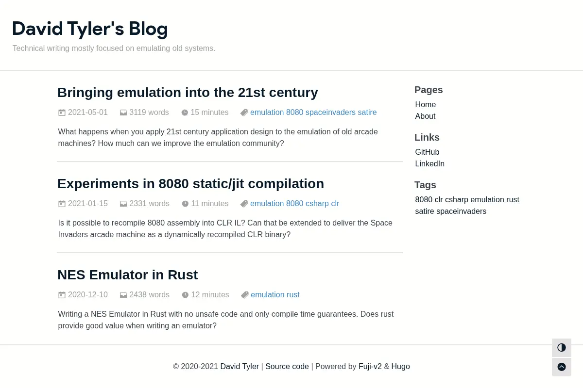 David Tyler's Blog - Technical writing mostly focused on emulating old systems.