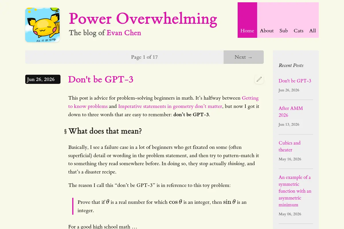 Power Overwhelming: The blog of Evan Chen
