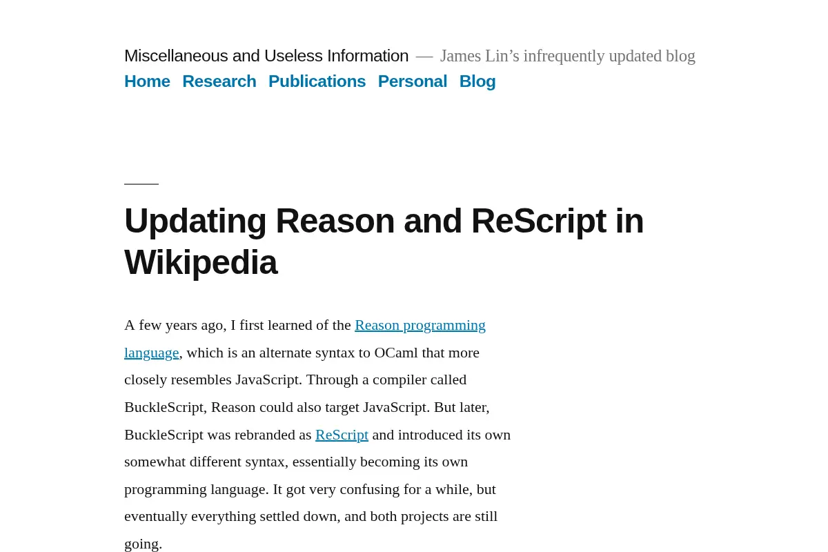 Miscellaneous and Useless Information – James Lin’s infrequently updated blog