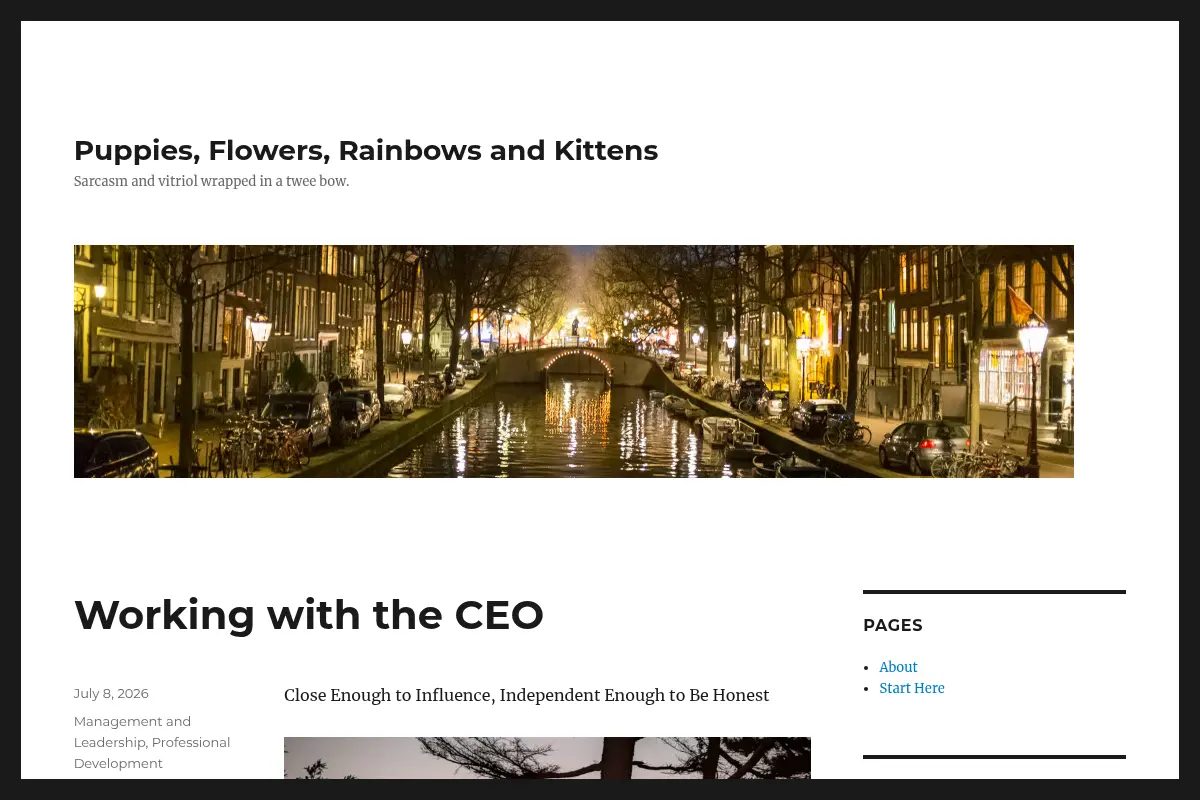 Puppies, Flowers, Rainbows and Kittens – Sarcasm and vitriol wrapped in a twee bow.