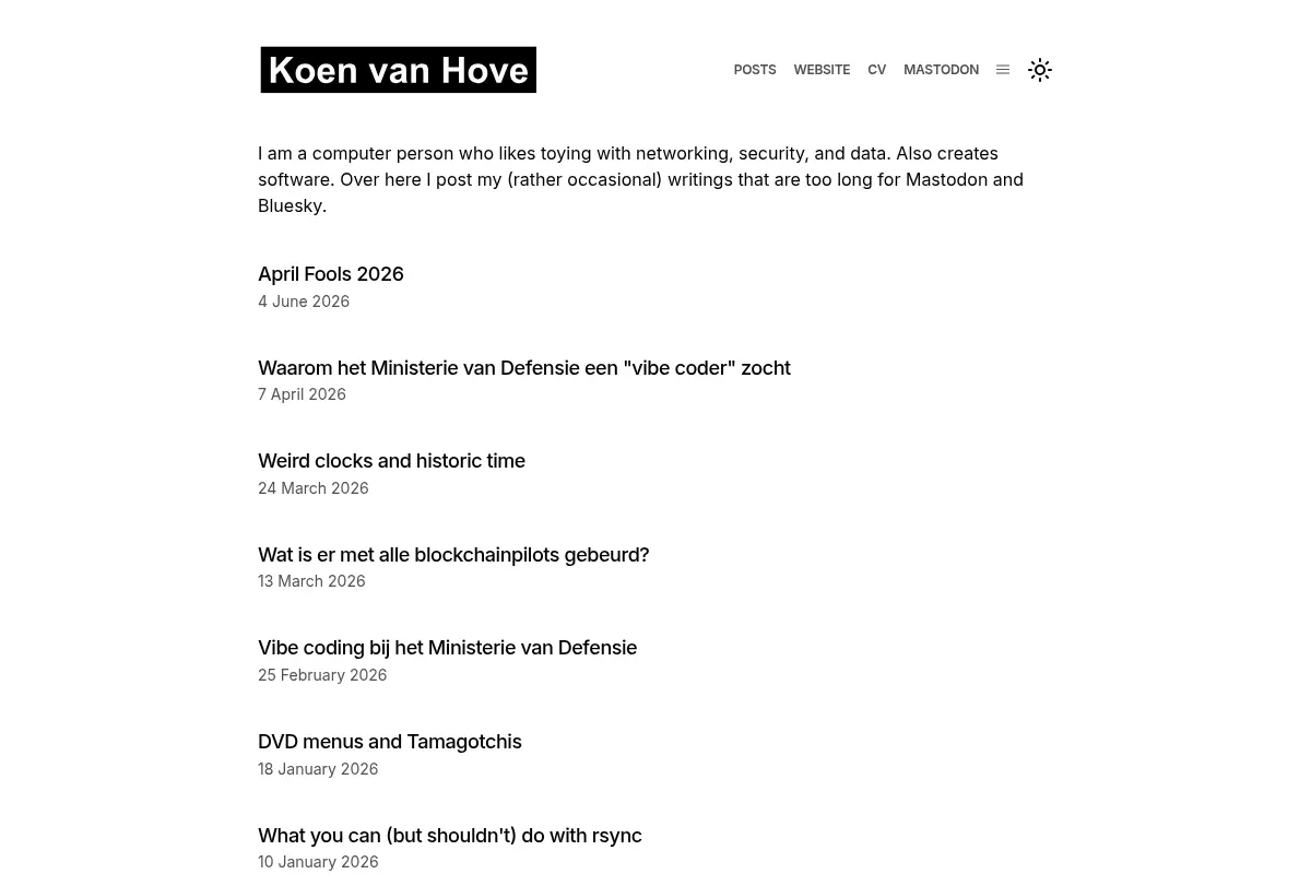 Koen van Hove's personal writings
