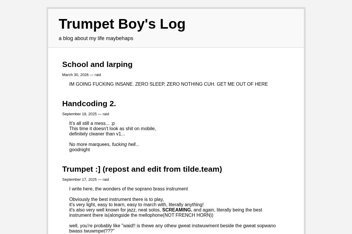 Trumpet Boy's Log