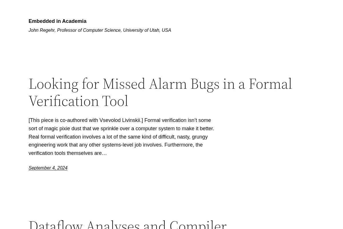 Embedded in Academia – John Regehr, Professor of Computer Science, University of Utah, USA