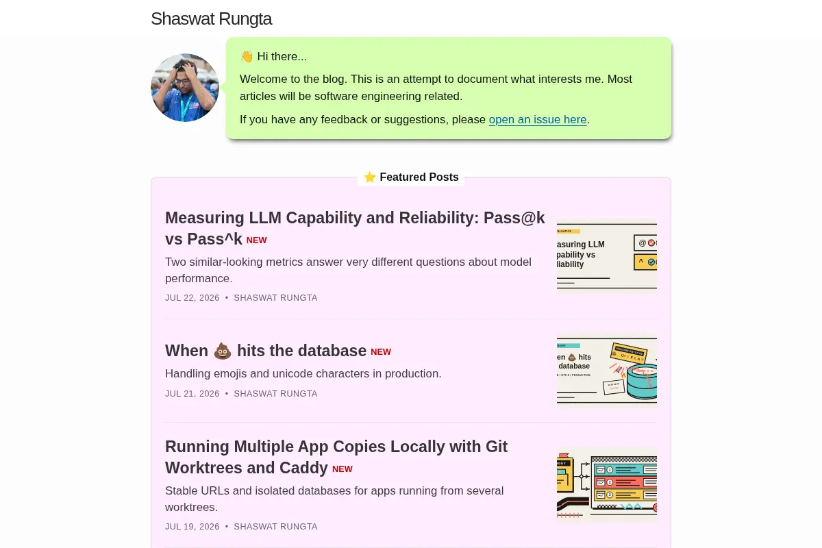 Shaswat Rungta | Personal blog about my experiments with tools and frameworks.