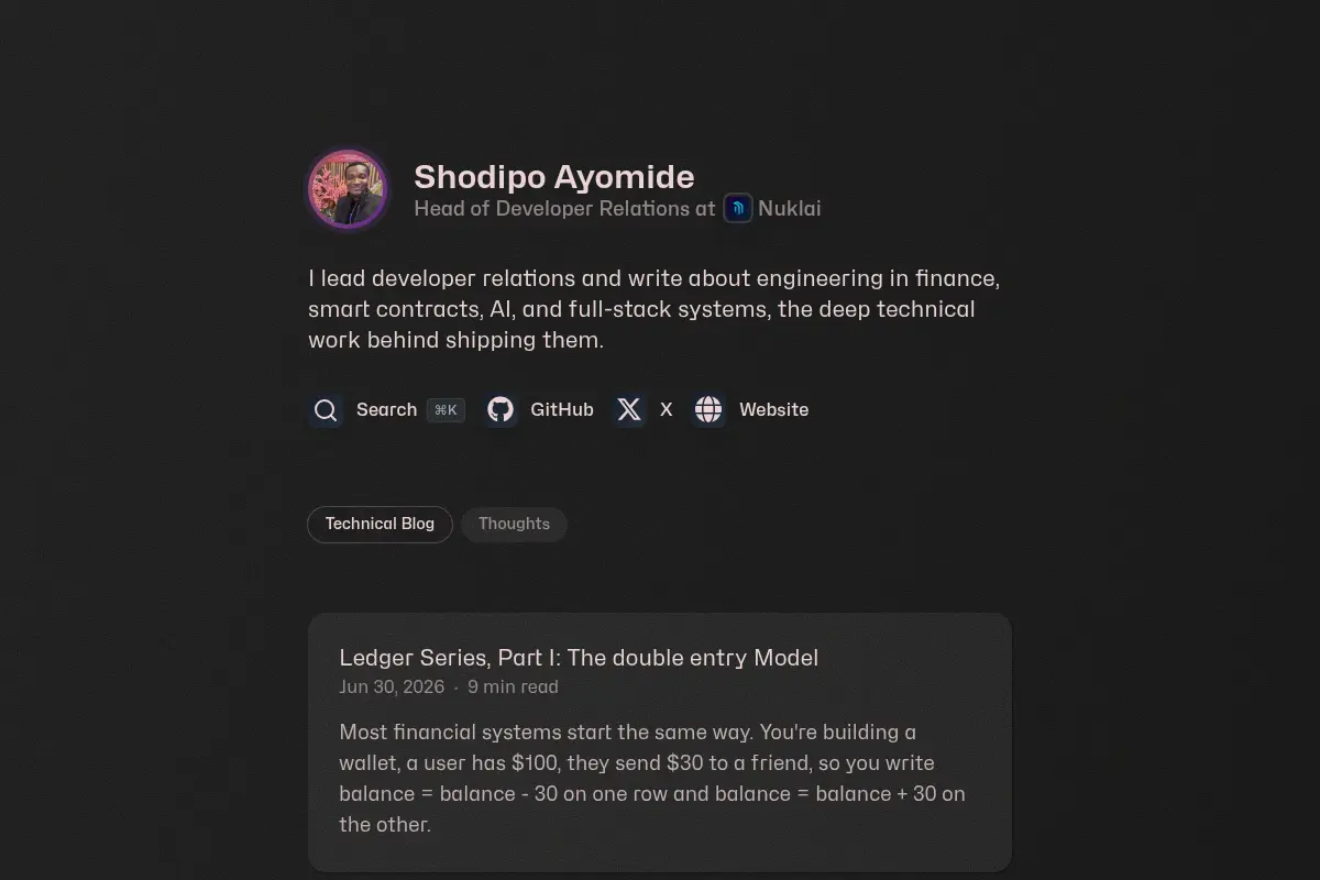 Shodipo Ayomide · Engineering, Developer Relations & Full-Stack