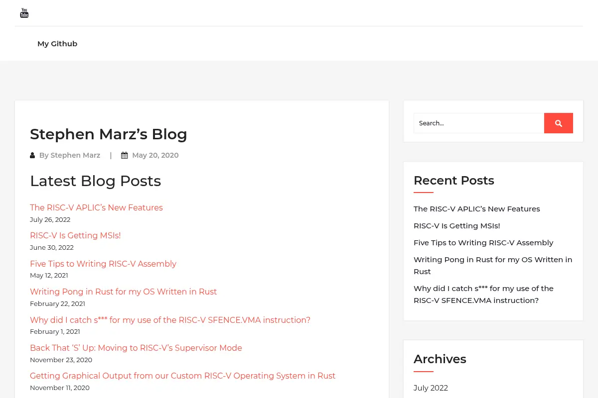 Stephen Marz – Operating Systems and General Computer Science Topics