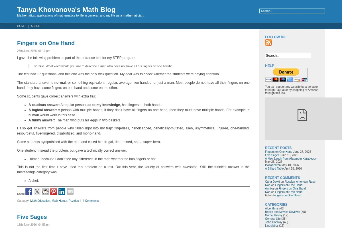 Tanya Khovanova's Math Blog