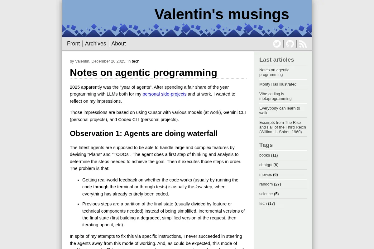 Notes on agentic programming - Valentin's musings