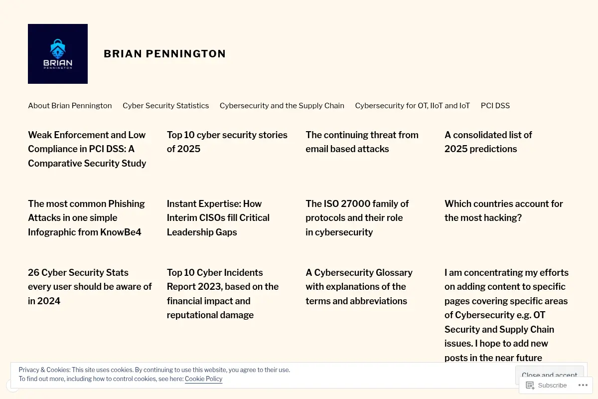 Brian Pennington – A blog about Cyber Security, Governance, Risk and Compliance