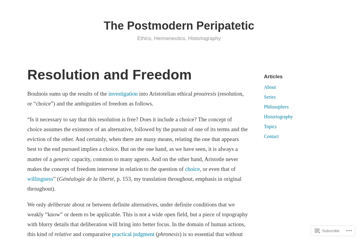 The Postmodern Peripatetic – Ethics, Hermeneutics, Historiography