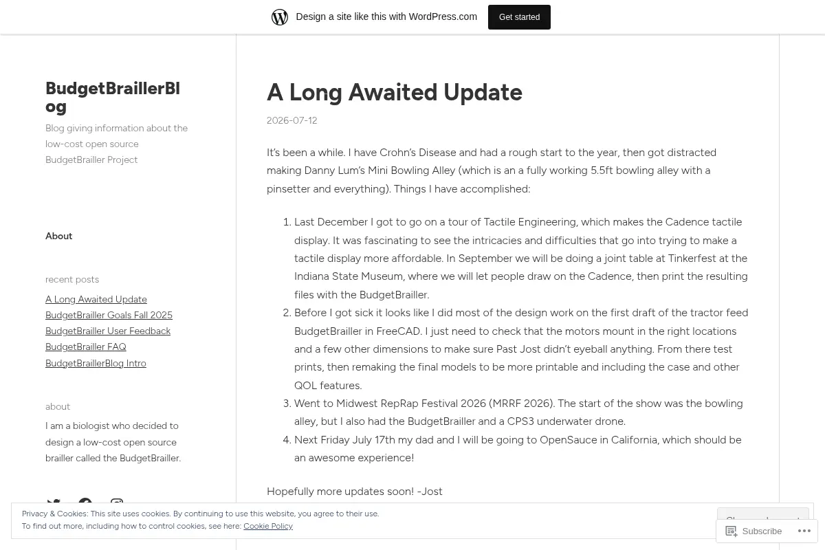 BudgetBraillerBlog – Blog giving information about the low-cost open source BudgetBrailler Project