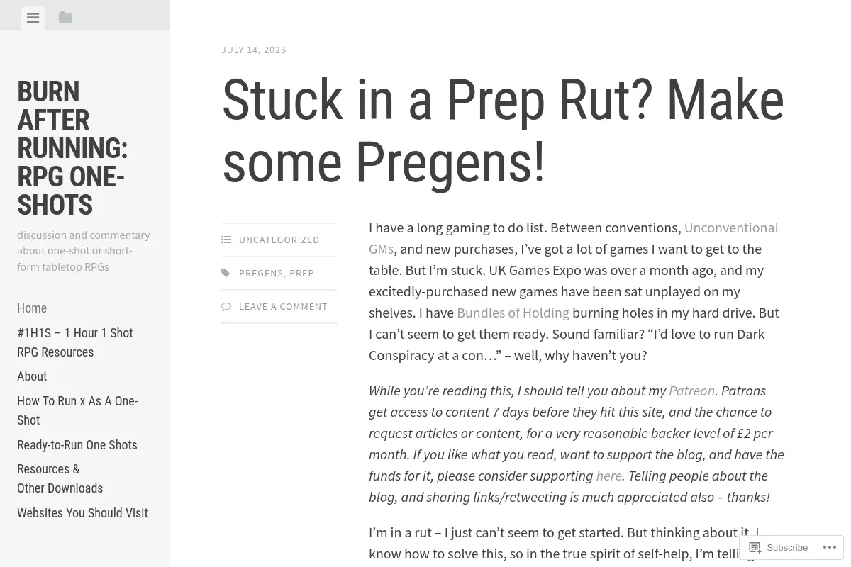 Burn After Running: RPG One-Shots