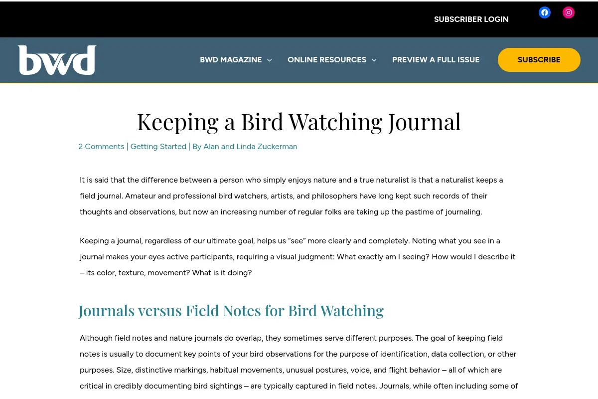 Keeping a Bird Watching Journal