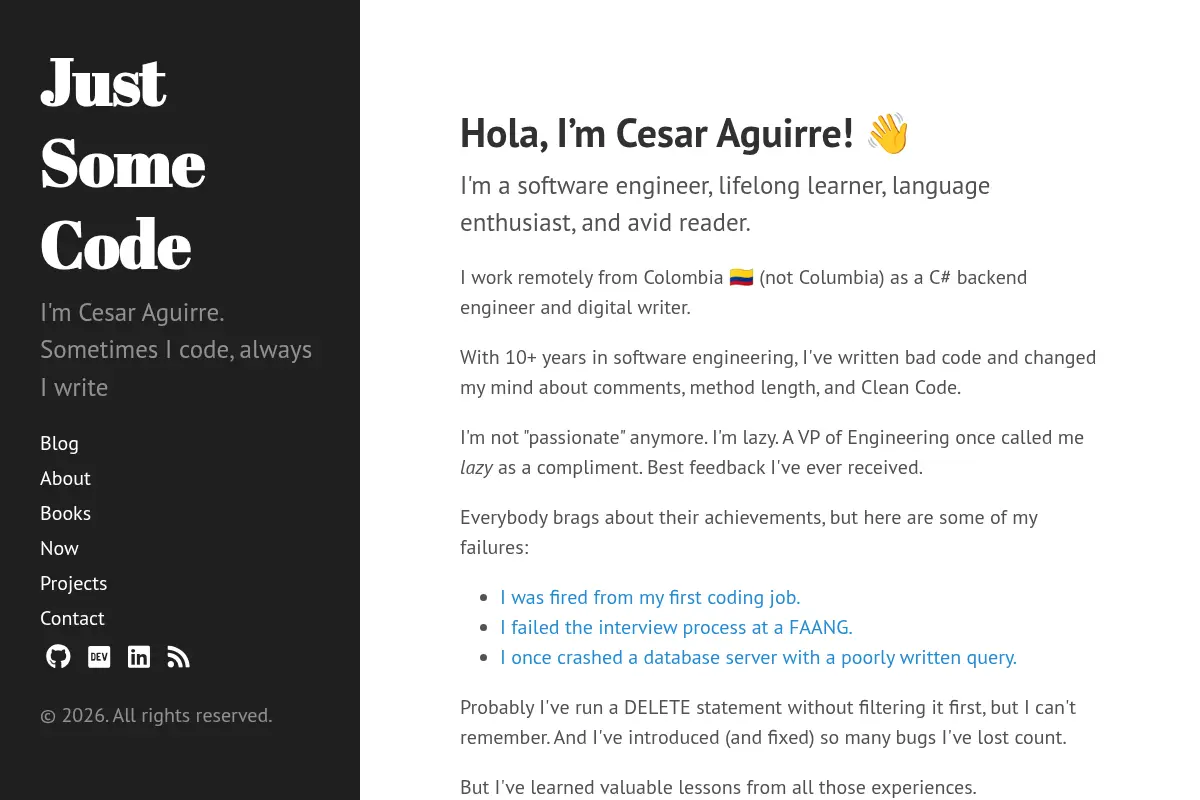 Hola, I'm Cesar Aguirre · Just Some Code