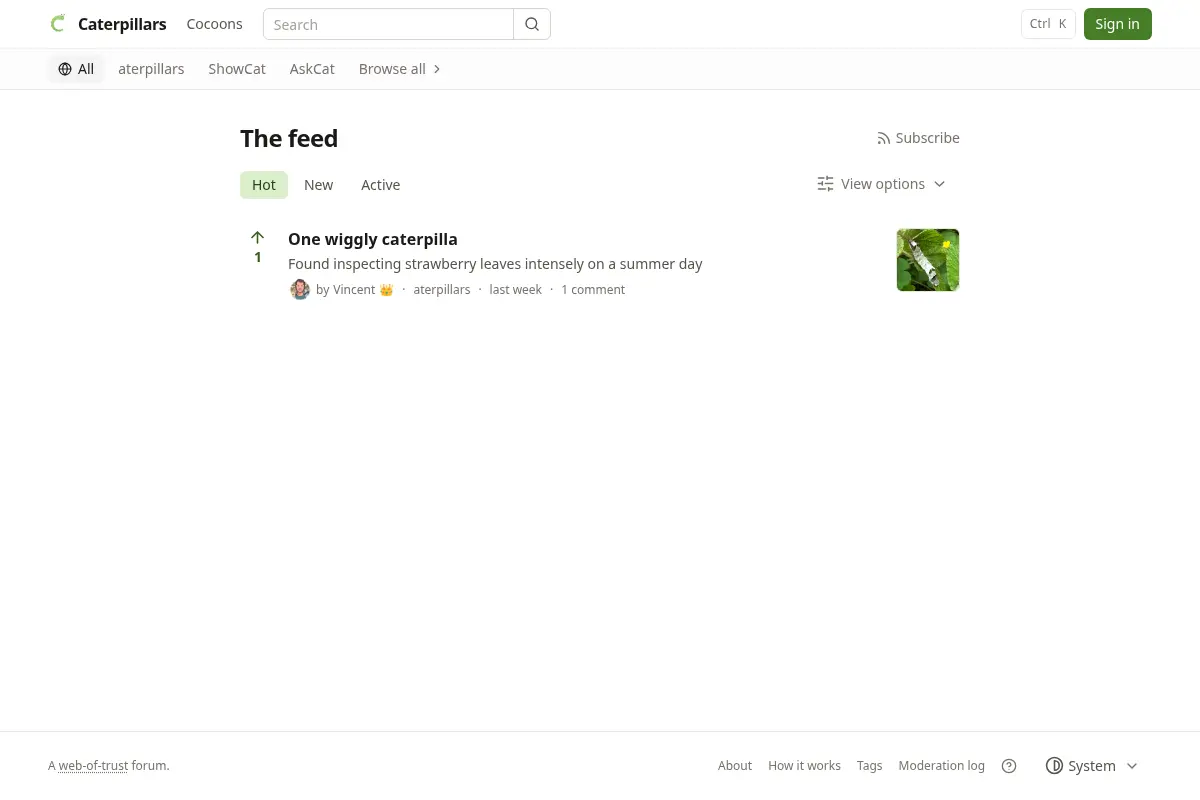 Caterpillars: the feed