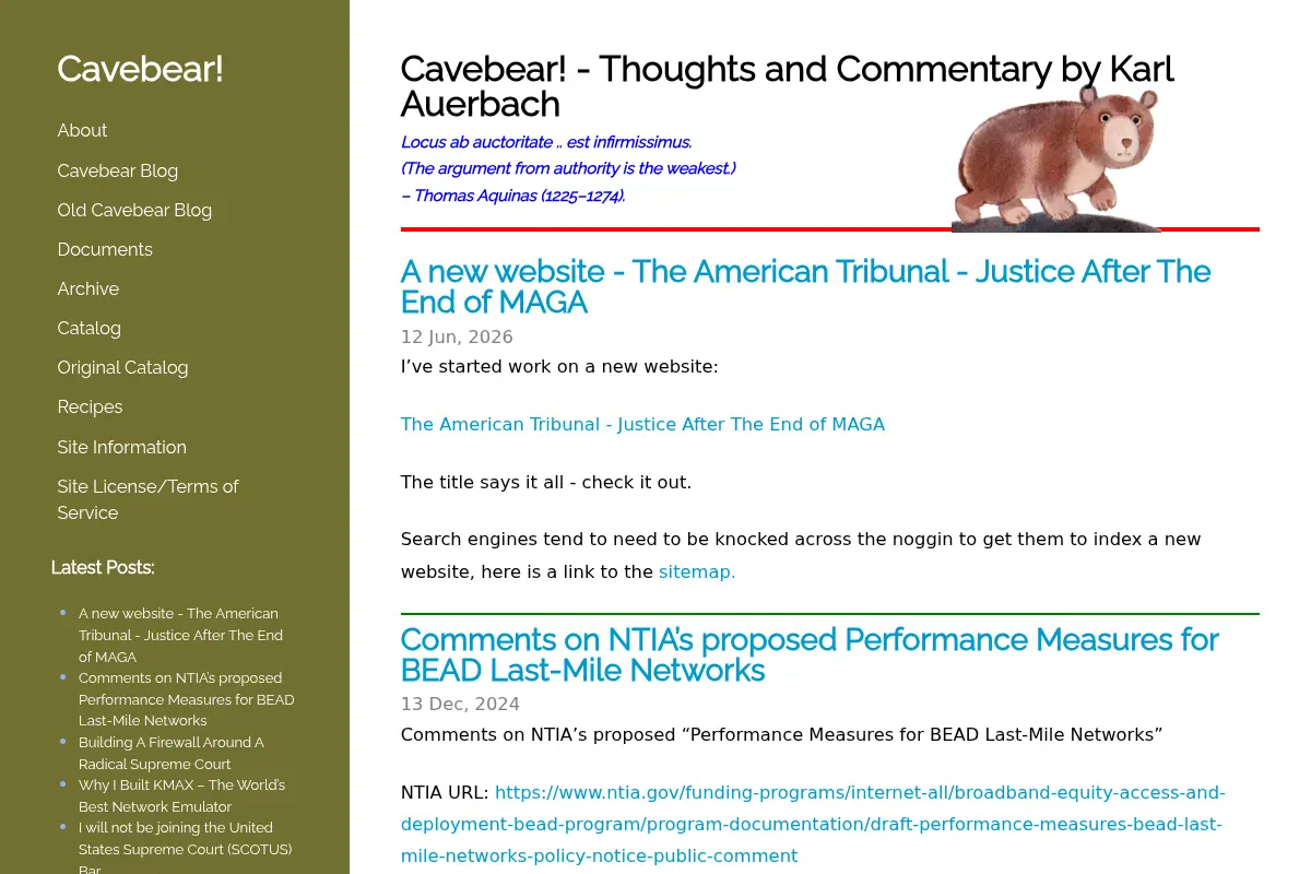 Cavebear! - Thoughts and Commentary by Karl Auerbach