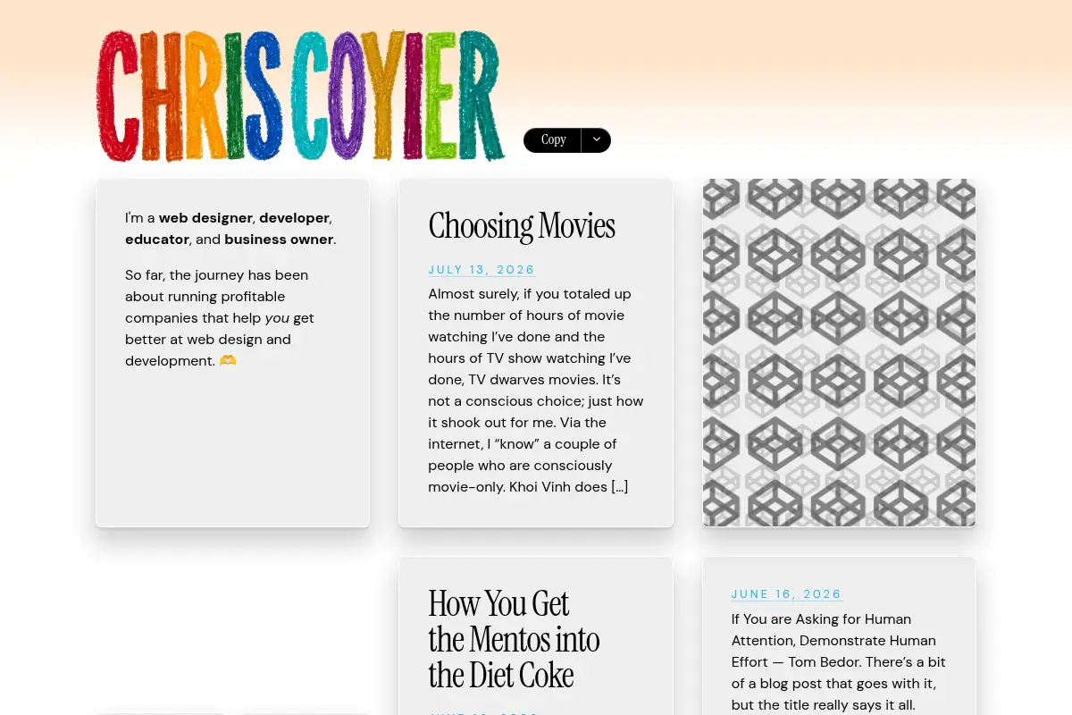 Chris Coyier – Web craftsman, blogger, author, speaker.