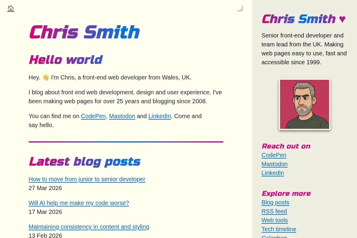 Chris Smith, a front-end web developer from the UK