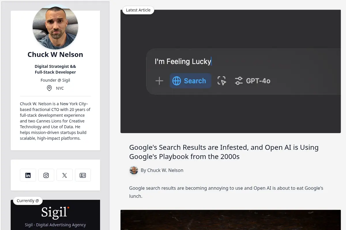 Chuck W Nelson - Digital Strategist and Full-Stack Developer