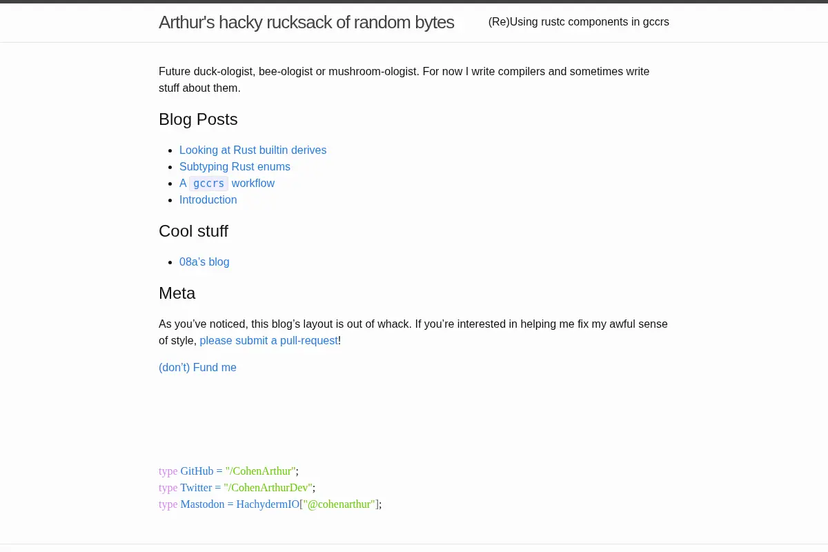 Arthur's hacky rucksack of random bytes